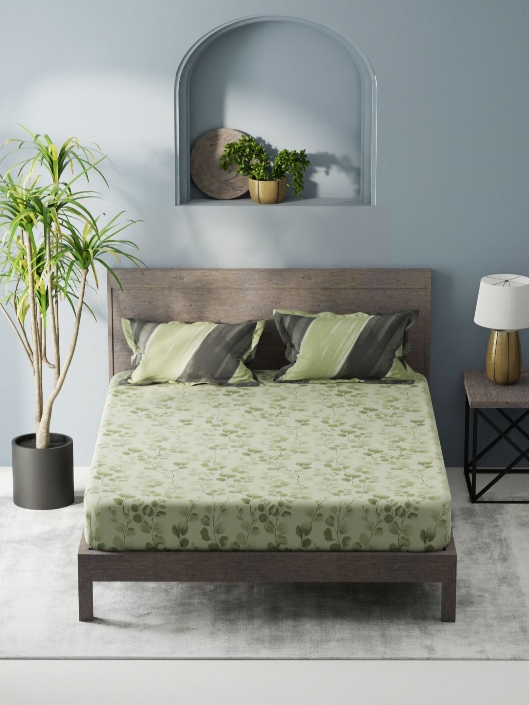

KOPA Denim Cotton Green Floral Microfiber 200 TC King Bedsheet Set 2 31 m X 2.54 m