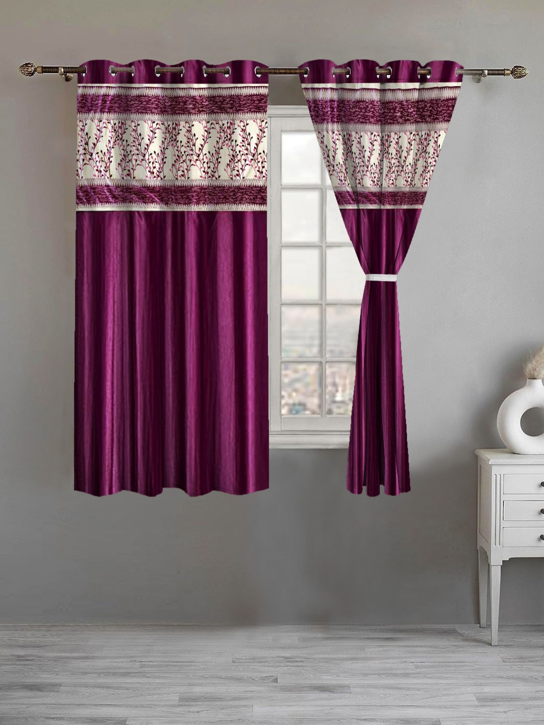 

Lunar Days Purple 2 Pieces Floral Printed Room Darkening Window Curtains