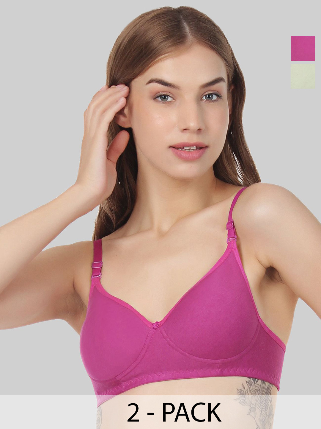 

Designer Bugs Pack Of 2 Cotton Full Coverage T-shirt Bra, Purple