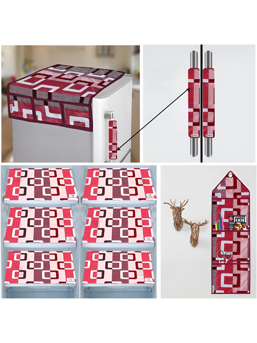 

E-Retailer 10-Pcs Red & White Printed 3-Layered Appliance Cover Set