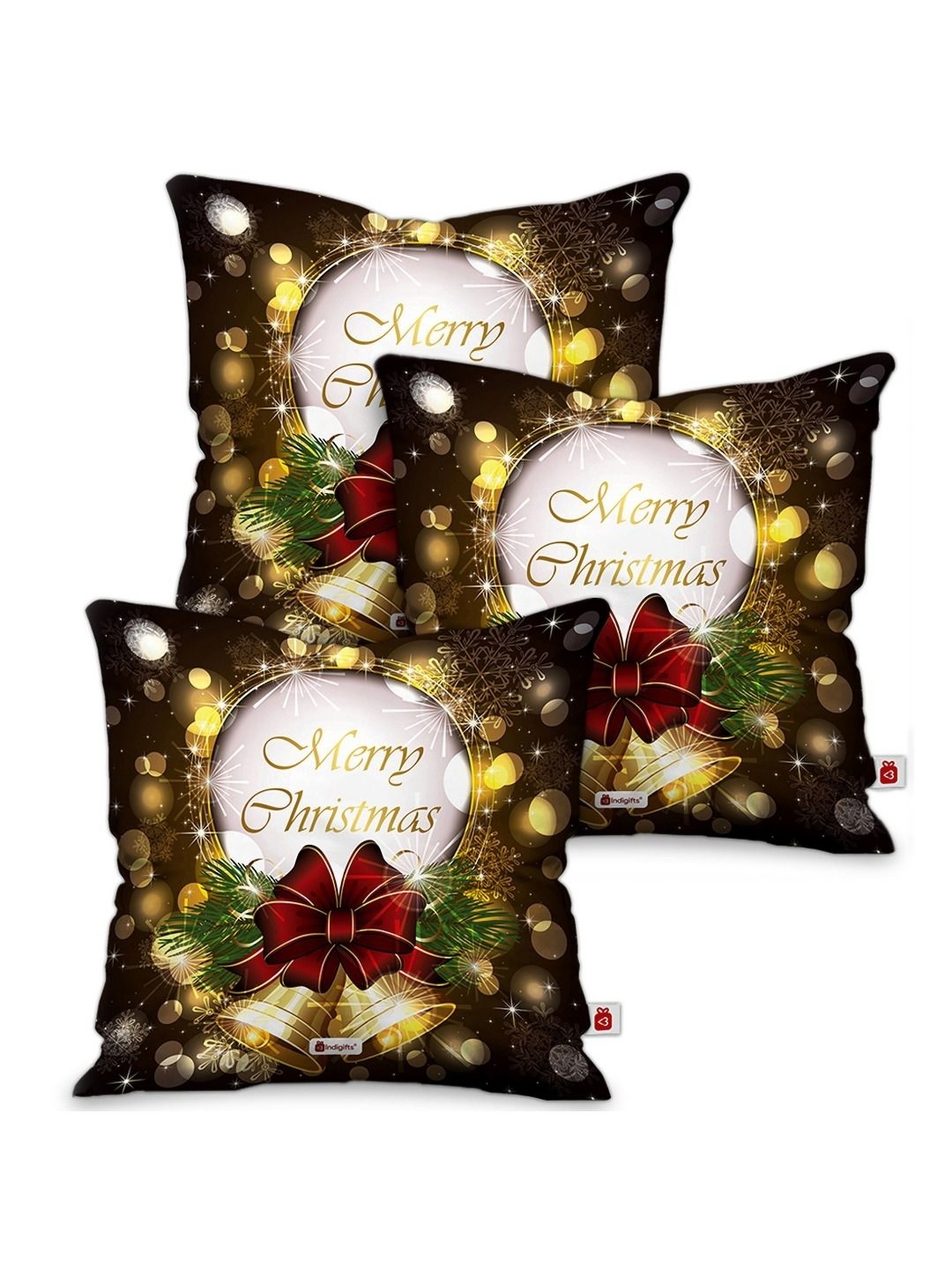 

Indigifts Brown & Yellow 3 Pieces Merry Christmas Printed Filled Cushion