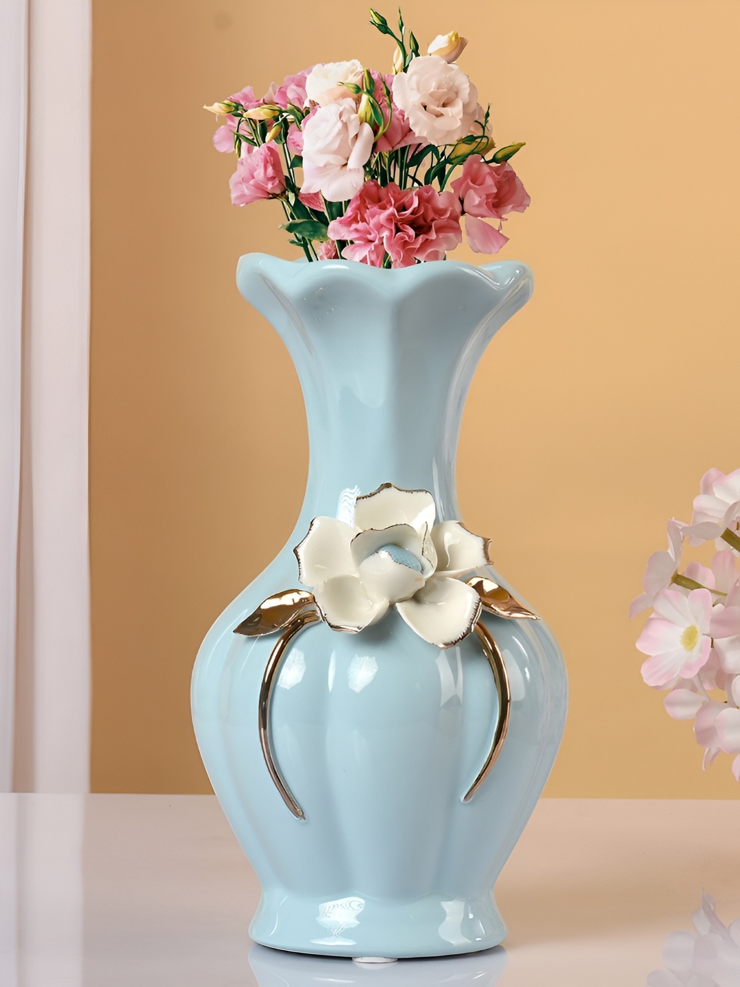 

TAYHAA Blue & White Printed Ceramic Vase with Flower Design