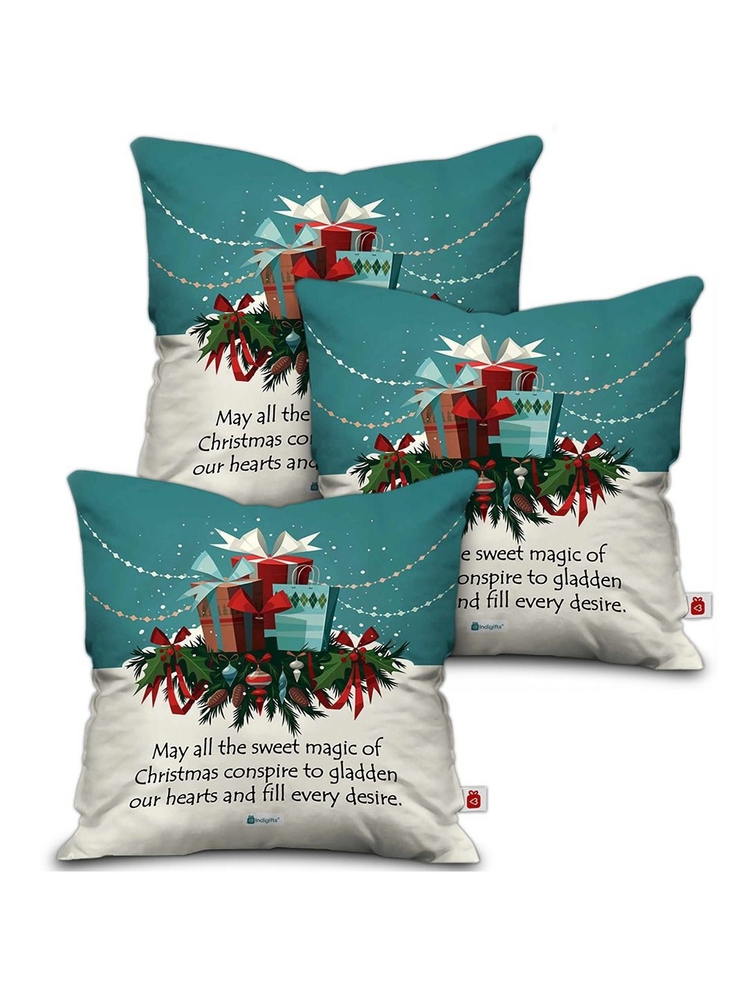 

Indigifts Set Of 3 Blue and White Printed Pre-Filled Cushion