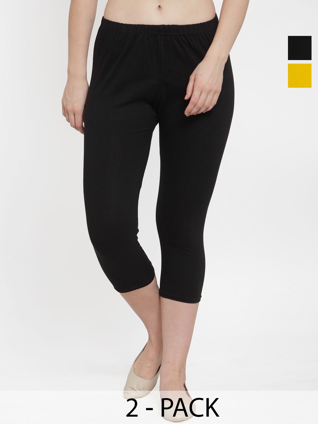 

GRACIT Women Pack Of 2 Cotton Skinny Fit Capris, Black