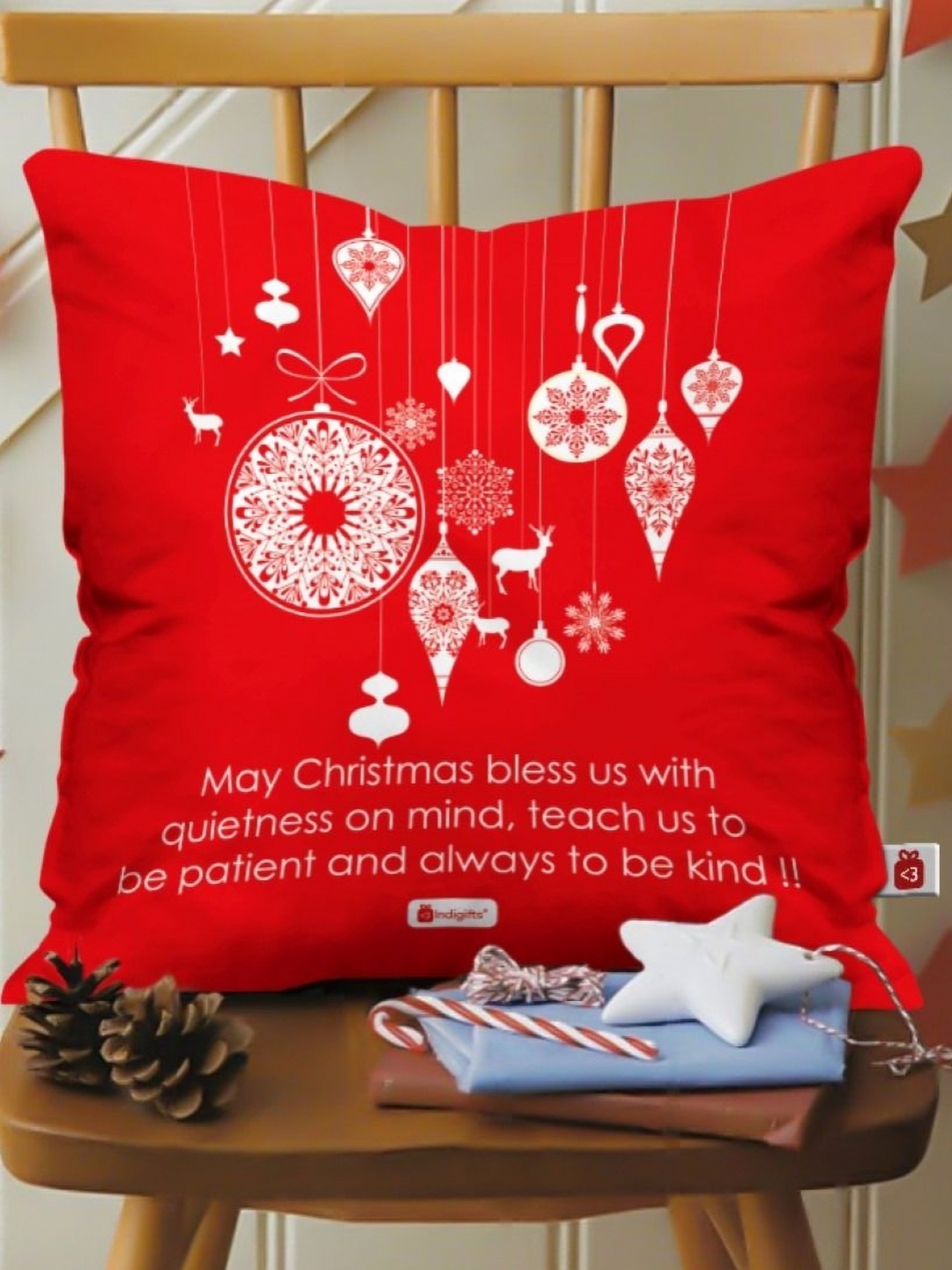 

Indigifts Red and White Printed Pre-Filled Cushion