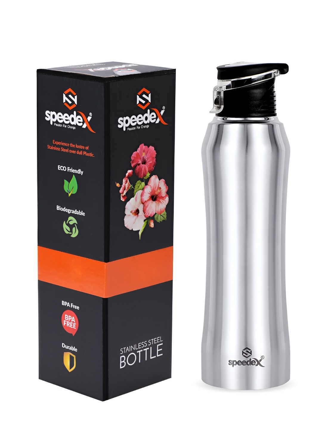 

Speedex Silver-Toned Stainless Steel Brand Logo Printed Single Wall Vacuum Water Bottle 1L