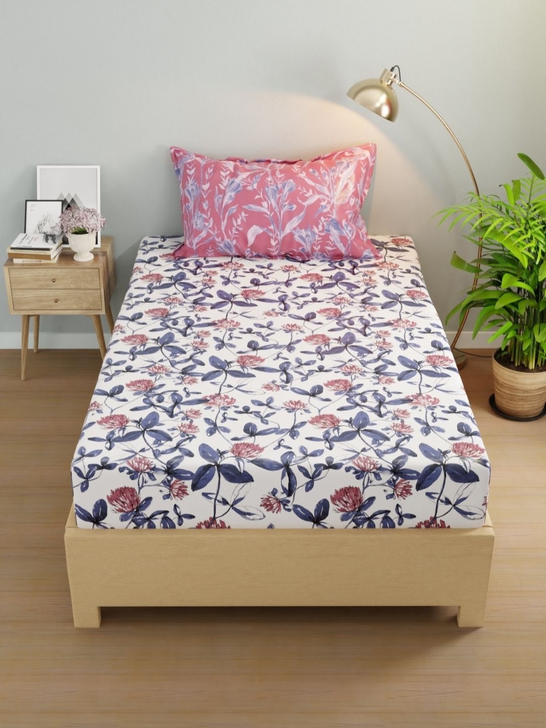 

KOPA Rivera Pink & Blue Floral Microfiber 200 TC Single Bedsheet Set 2.24 m X 1.50 m