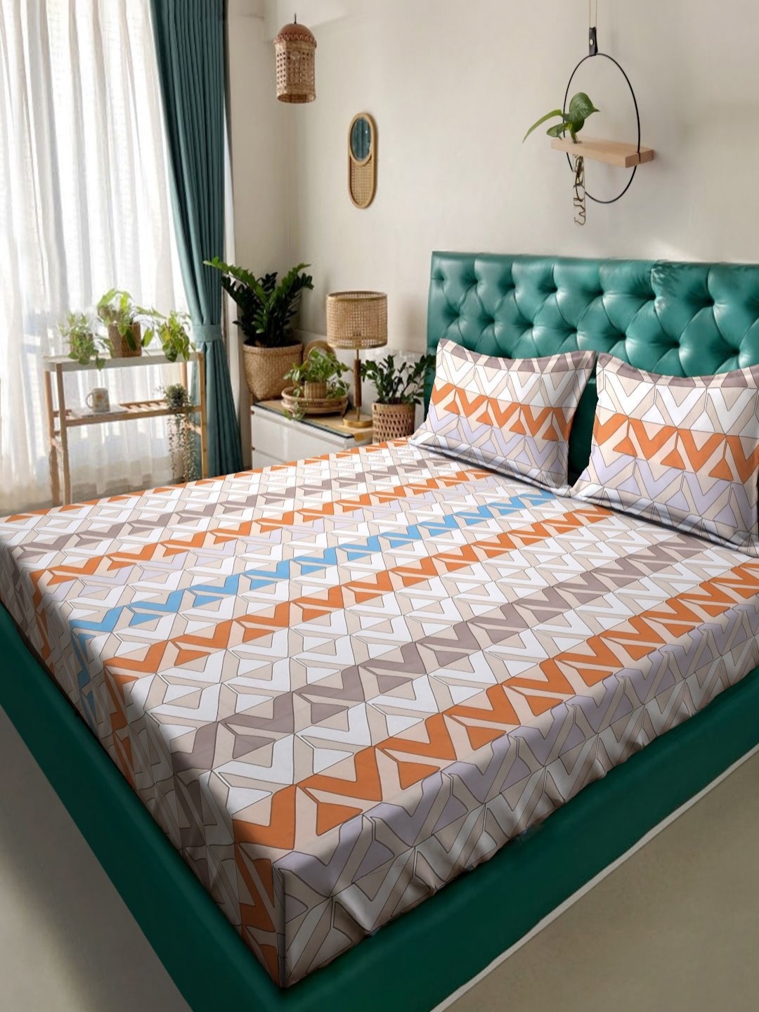 

Aura Peach-Coloured Geometric Printed Flat 300TC King Bedsheet With 2 Pillow Cover