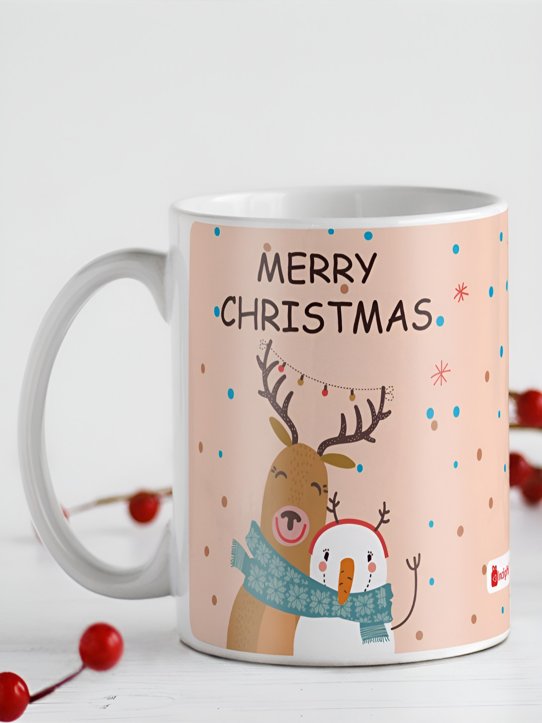 

Indigifts Peach-Coloured & White Printed Ceramic Glossy Mug 330 ml
