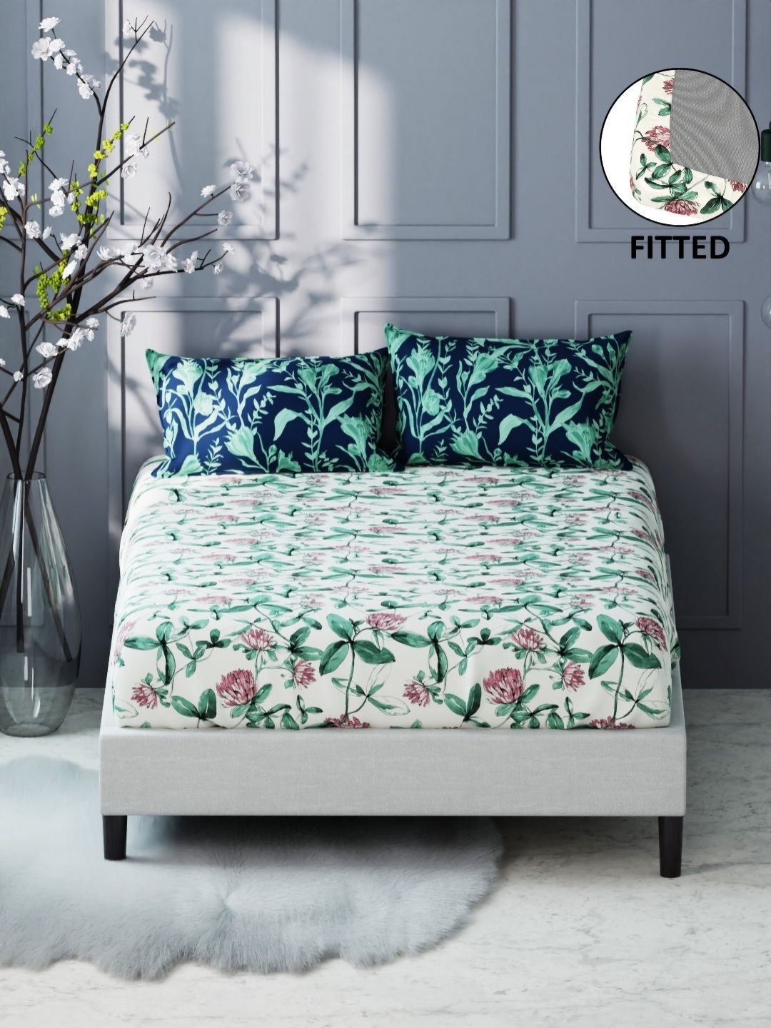 

KOPA Fairmont Pink Floral Microfiber 200 TC Fitted King Bedsheet Set-1.80m X .98 m X 25 cm
