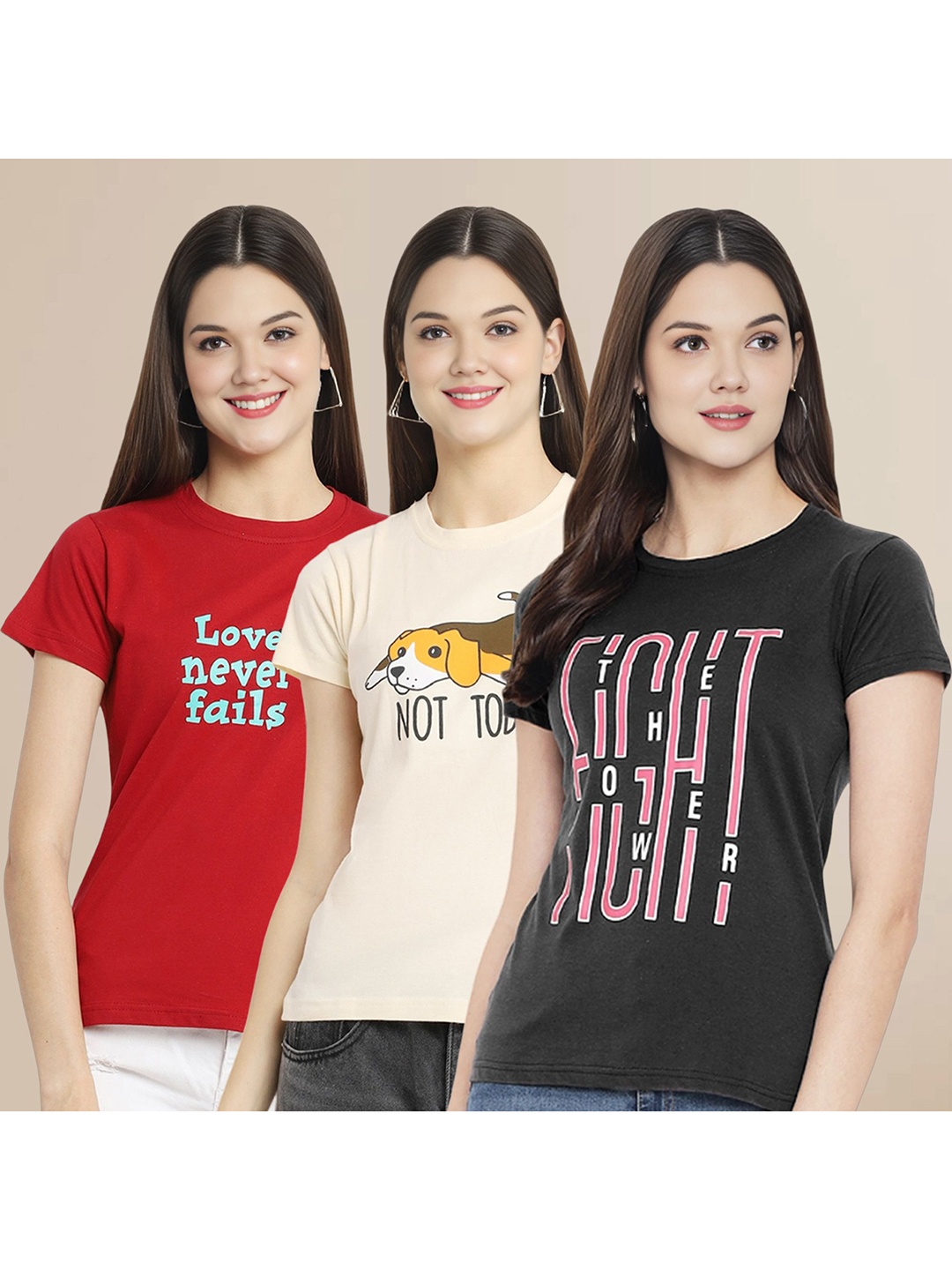 

Metronaut Women Set of 3 Women Printed T-shirt, Multi