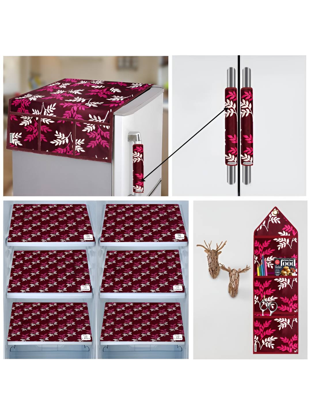 

E-Retailer Maroon & Pink 10 Pieces Floral Printed 3-Layered Appliance Cover Set