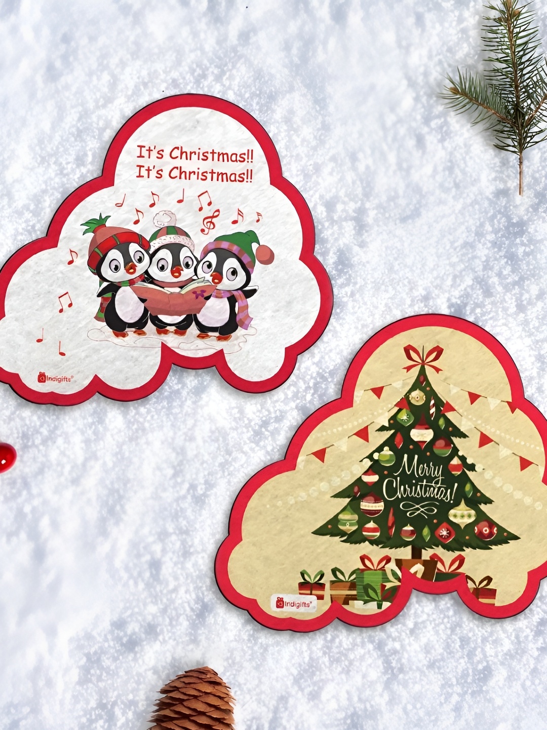 

Indigifts Beige & White 2 Pieces Christmas Quote Printed Decorative Magnets