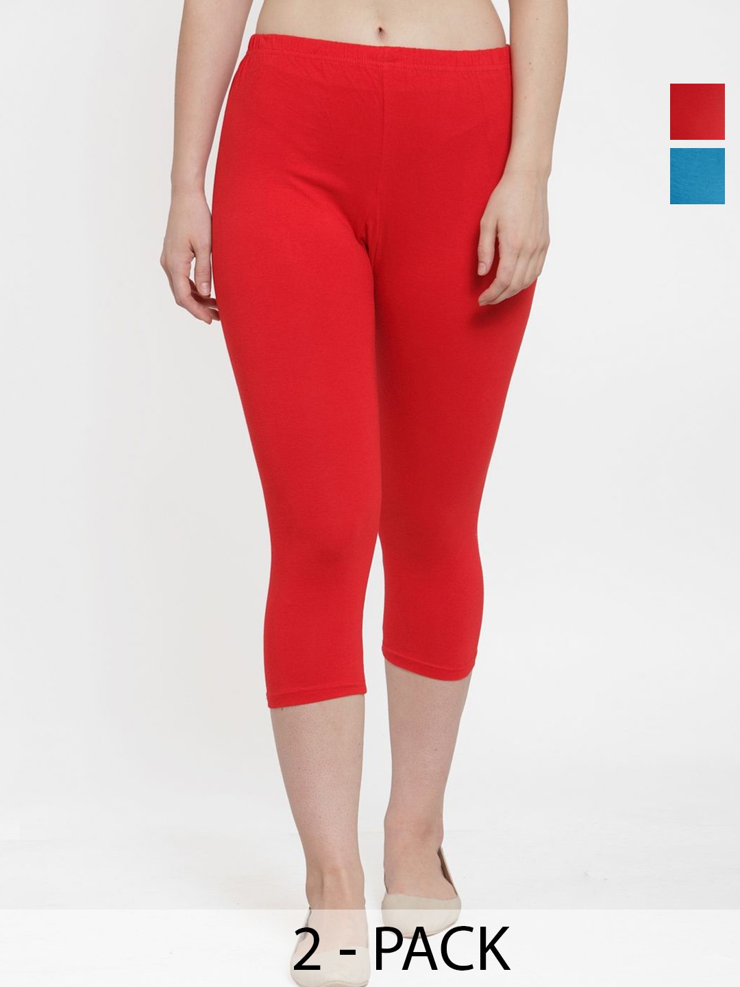 

GRACIT Women Pack of 2 Skinny Fit Capris, Red