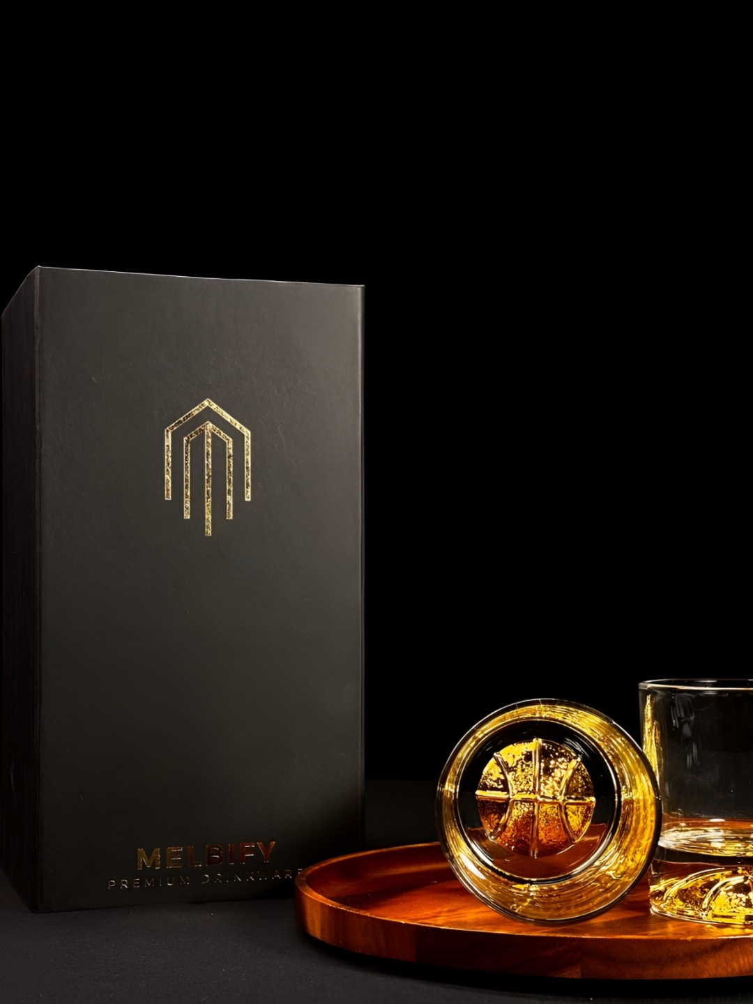 

MELBIFY Gold Basketball 2 Pieces Transparent Whiskey Glass 300 ml