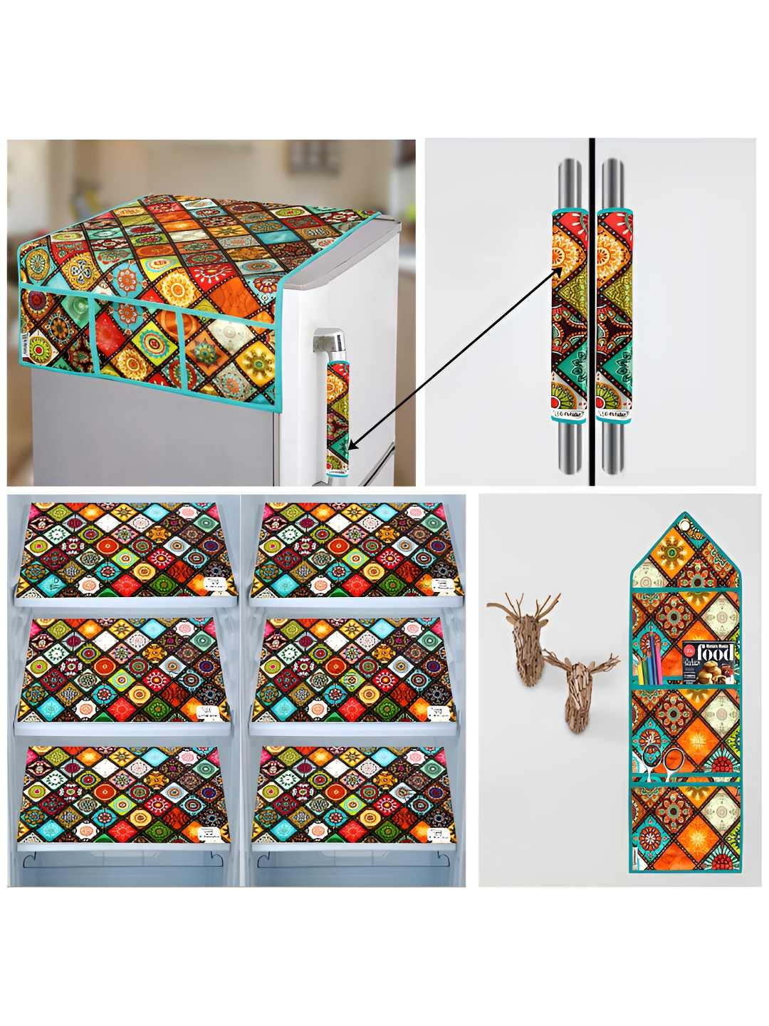 

E-Retailer Blue & Brown 10 Pieces Geometric Printed 3-Layered Appliance Cover Set