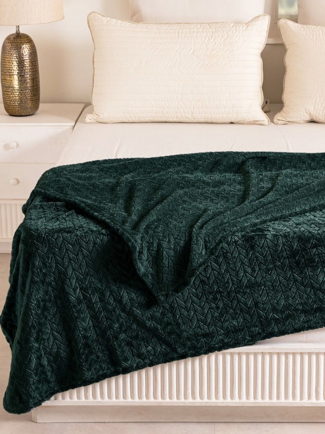 

HOMEMONDE Green Geometric Fleece AC Room Double Bed Blanket