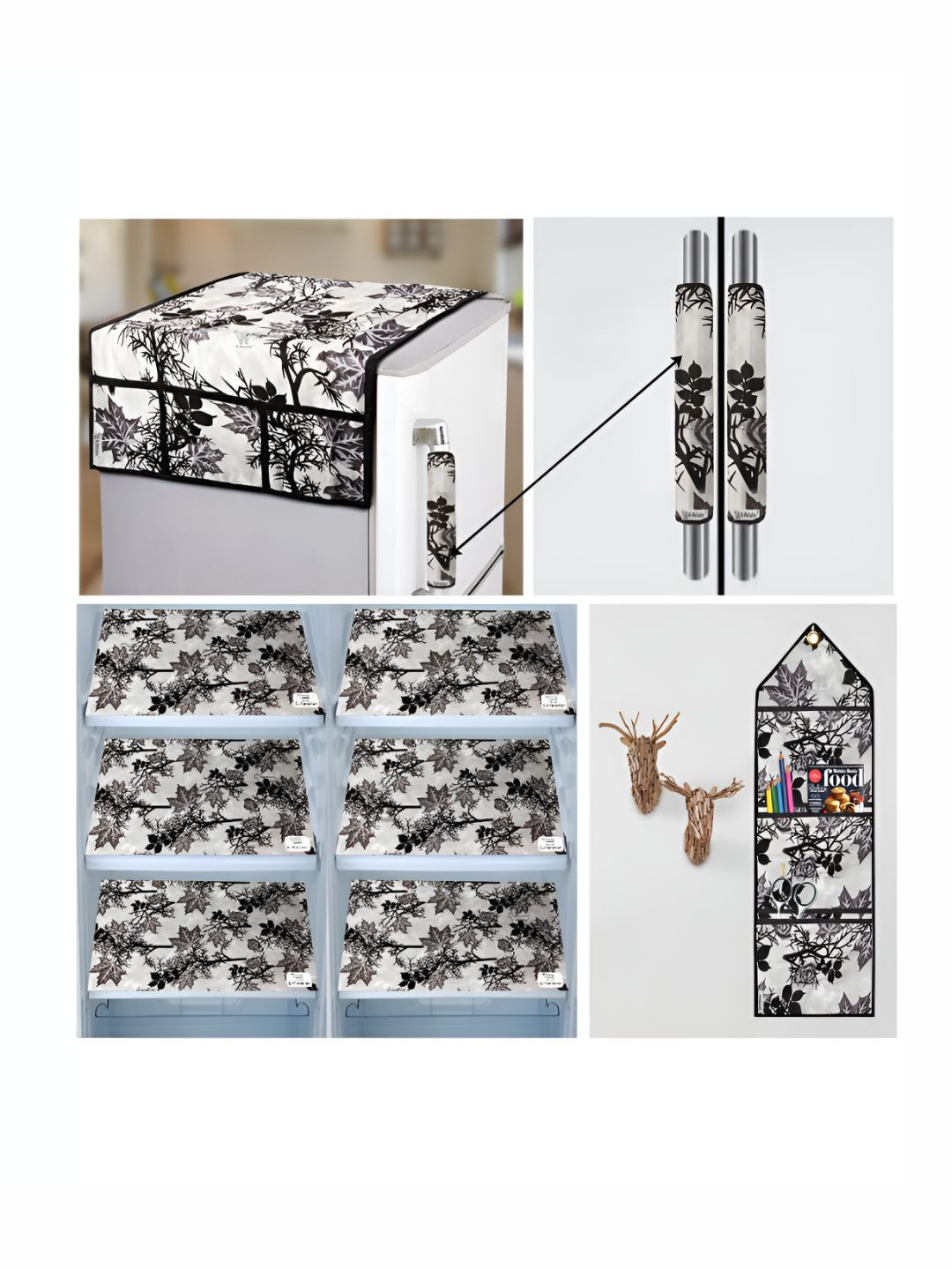 

E-Retailer Black & Grey 10 Pieces Floral Printed 3-Layered Appliance Cover Set