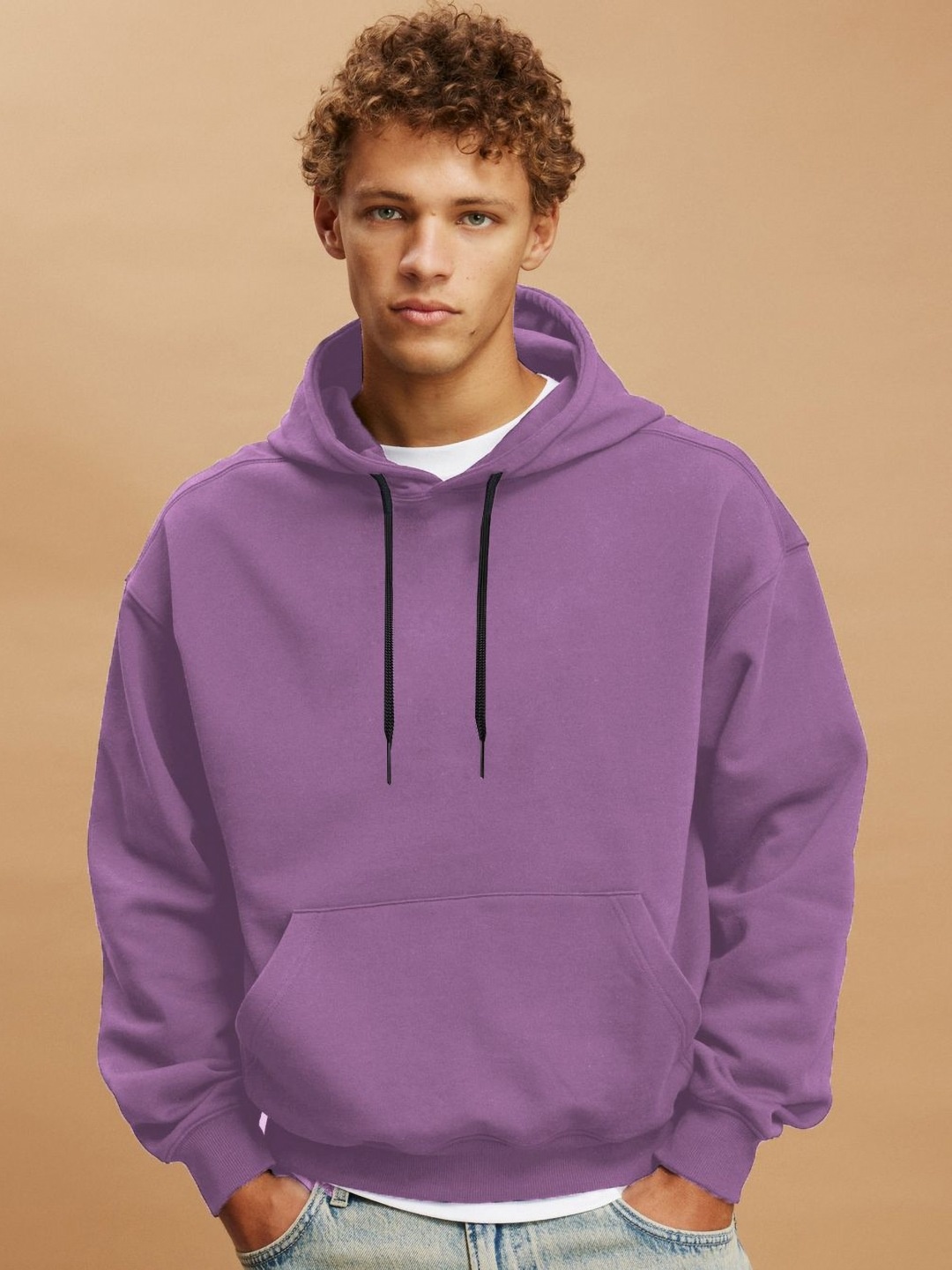 

Genzy Men Hooded Pockets Boxy T-shirt, Lavender