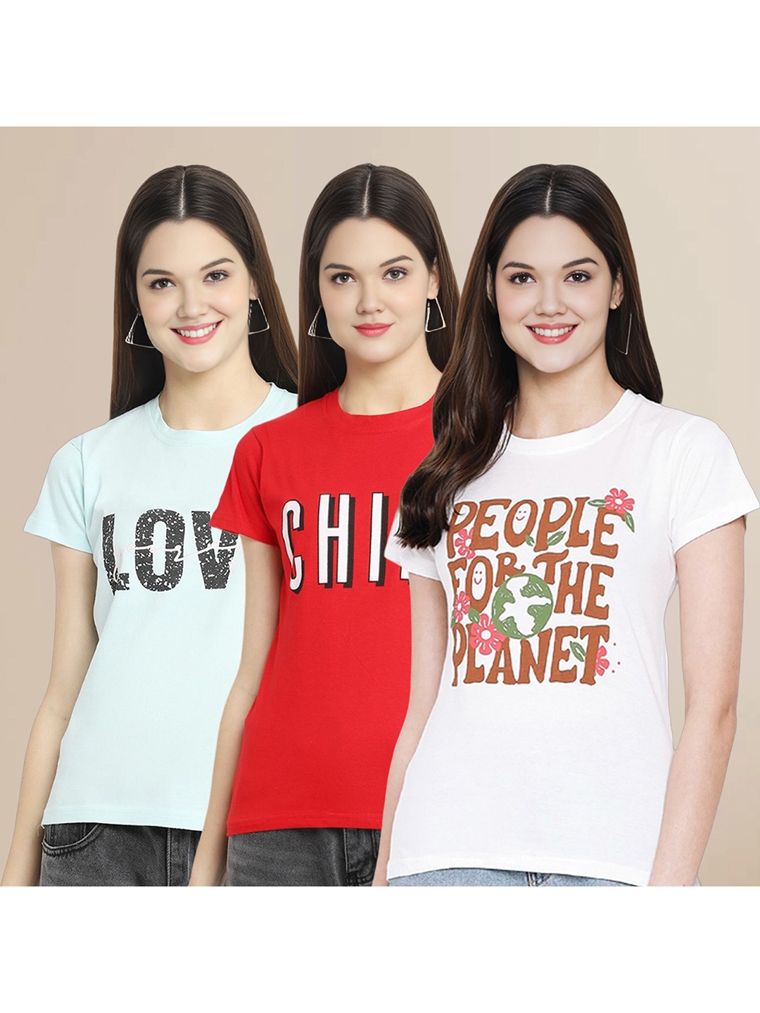 

Metronaut Set of 3 Women Printed T-shirt, Multi