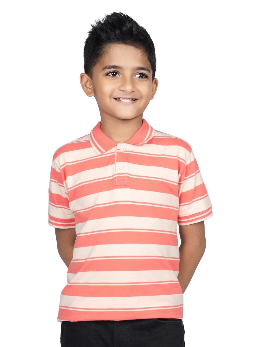 

CRAZYPENGUIN ELITE Boys Striped Polo Collar T-shirt, Orange