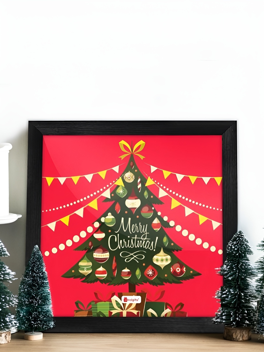 

Indigifts Red & Black Xmas Tree Printed Wooden Wall Photo Frame