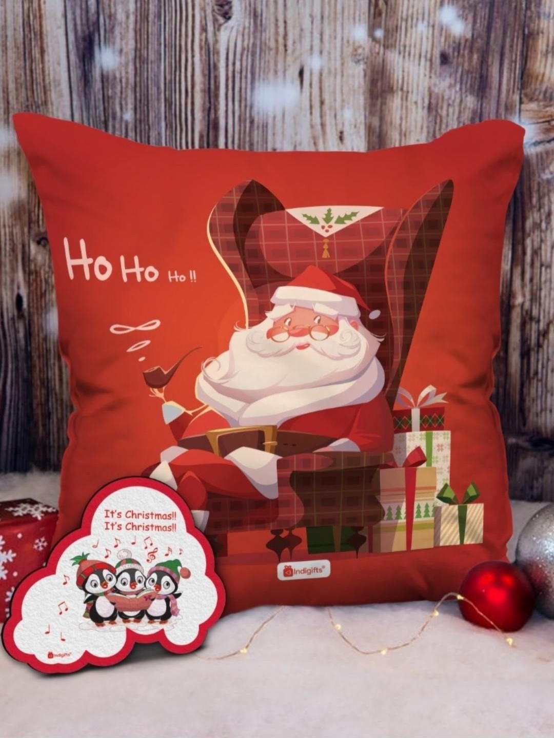 

Indigifts 2Pcs White & Maroon Printed Cushion Cover With Filler & Fridge Magnet