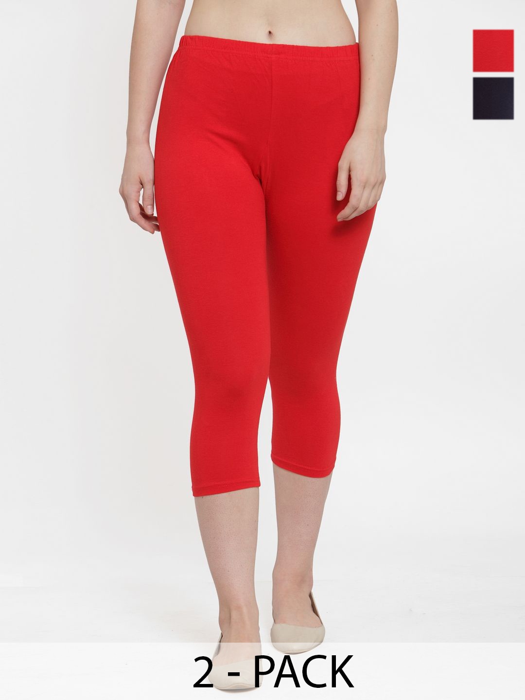 

GRACIT Women Pack of 2 Skinny Fit Capris, Red