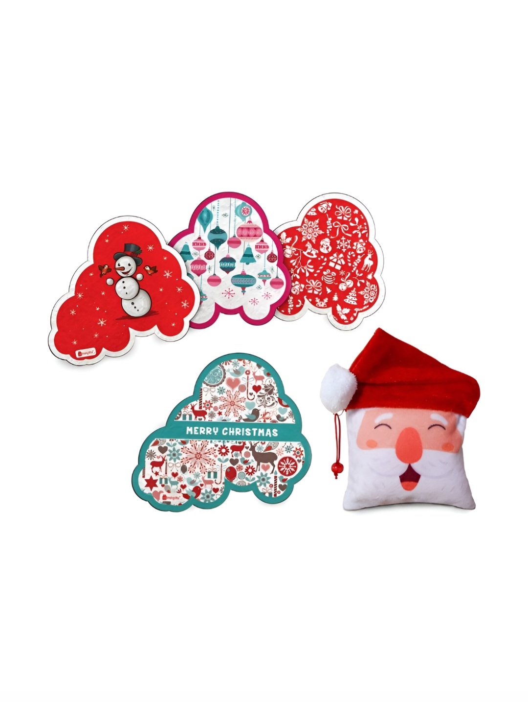 

Indigifts Set Of 4 White & Red Santa Soft Toy & Fridge Decorative Magnets