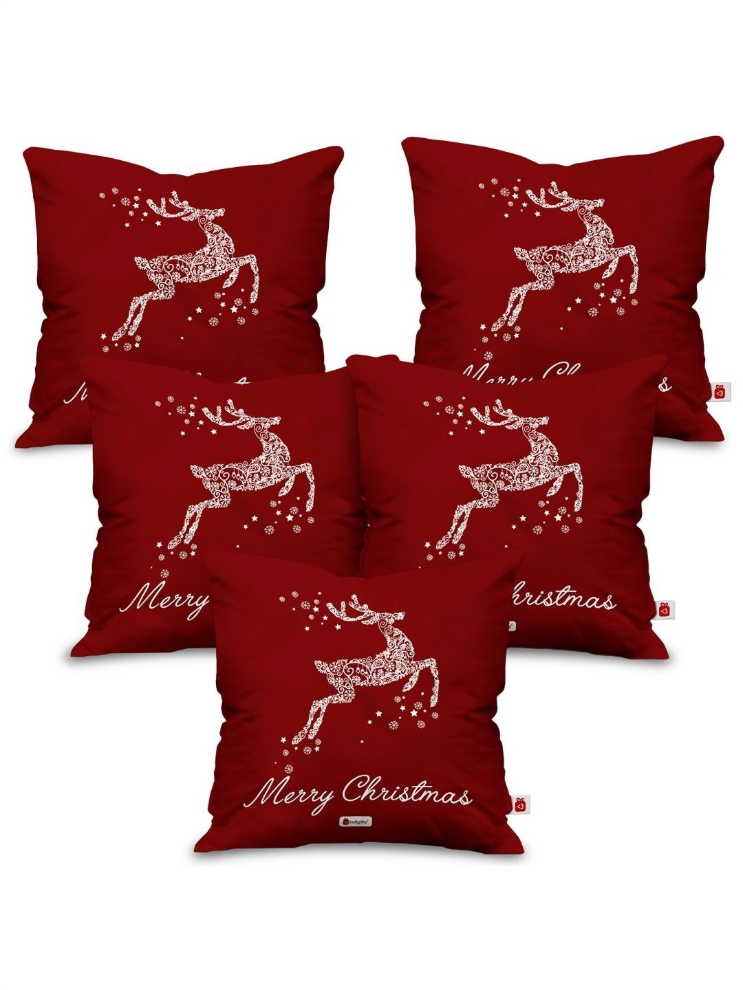 

Indigifts Maroon & White 5 Pieces ChristmasPrinted Square Pre-Filled Cushions