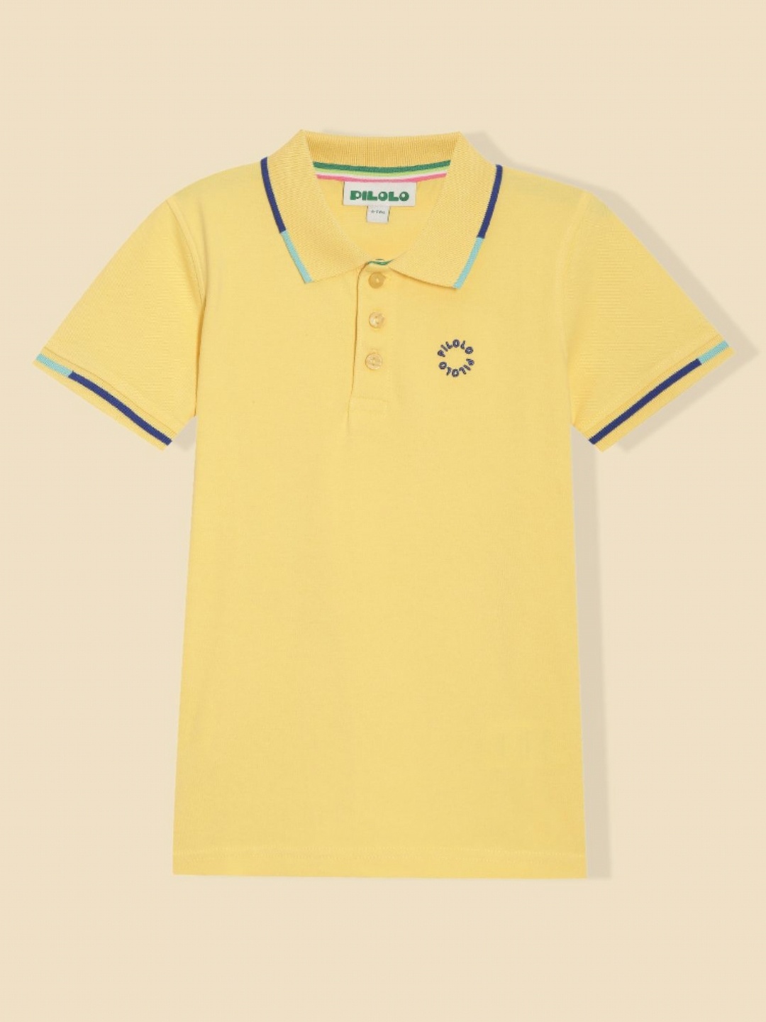 

PILOLO Boys Polo with Striped Trim, Yellow