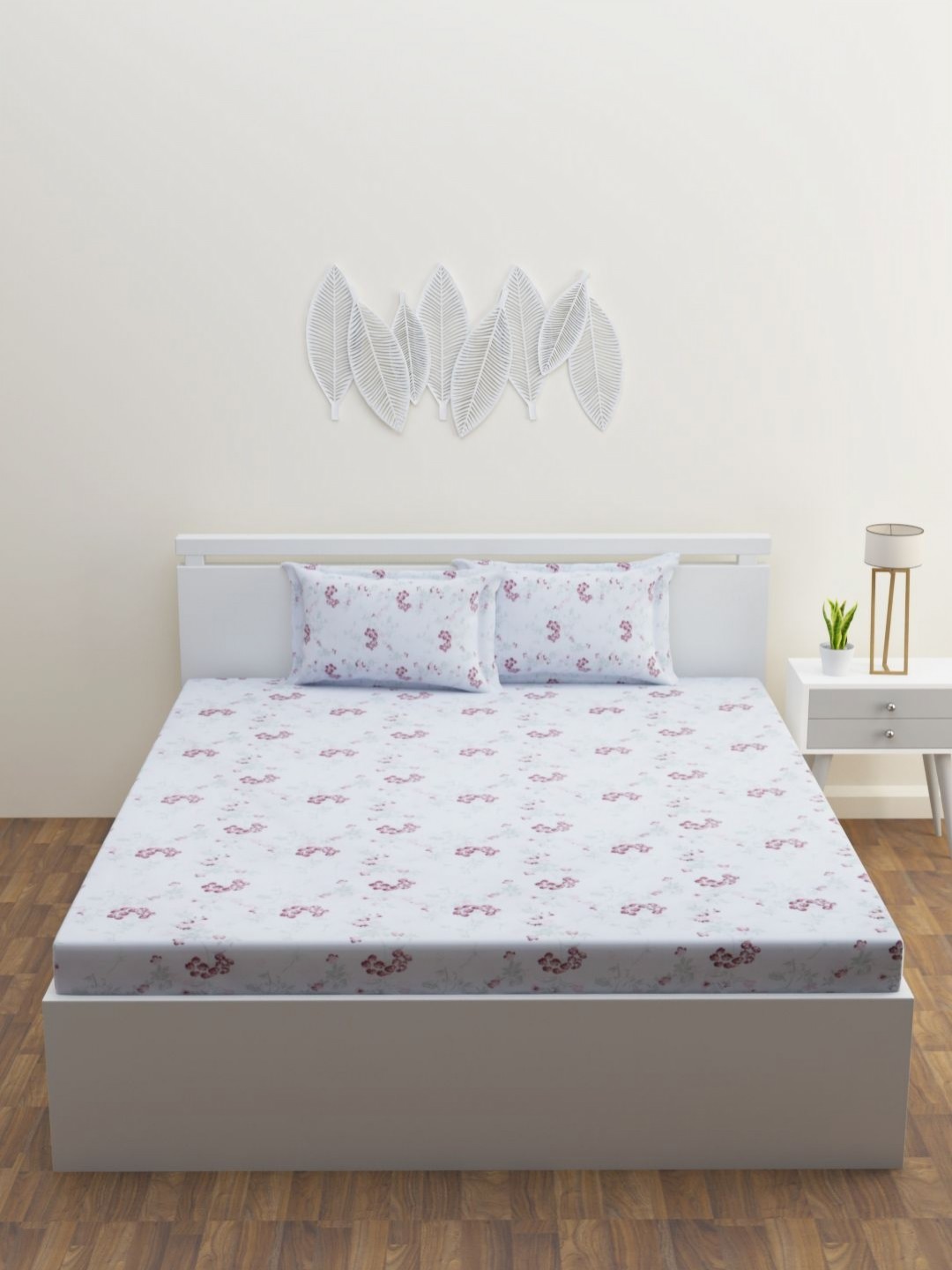 

HAPPY HUES White & Pink Floral 180 TC King Bedsheet Set 2.74 m x 2.74 m