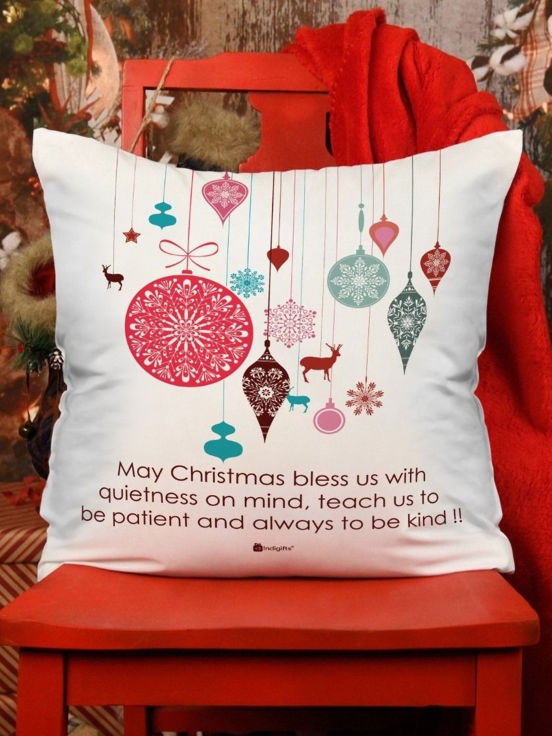 

Indigifts White & Red Merry Christmas Printed Filled Cushion