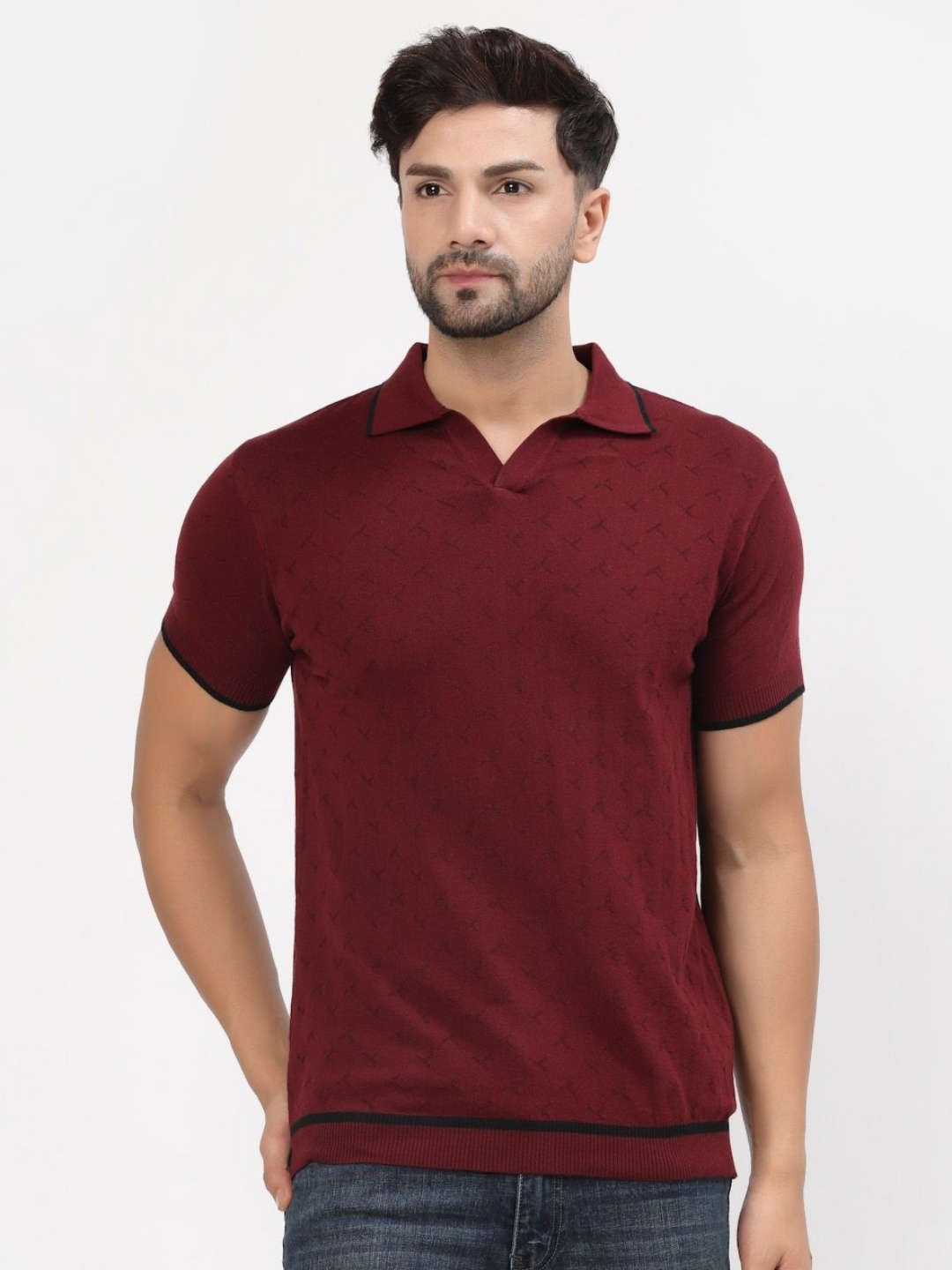 

Kalt Men Polo Collar Knit T-shirt, Maroon