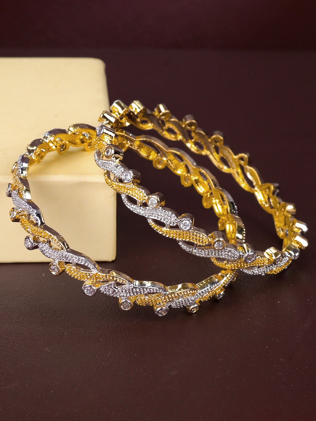 

Zevarly Set Of 2 Gold-Plated American Diamond Stone Studded Bangles