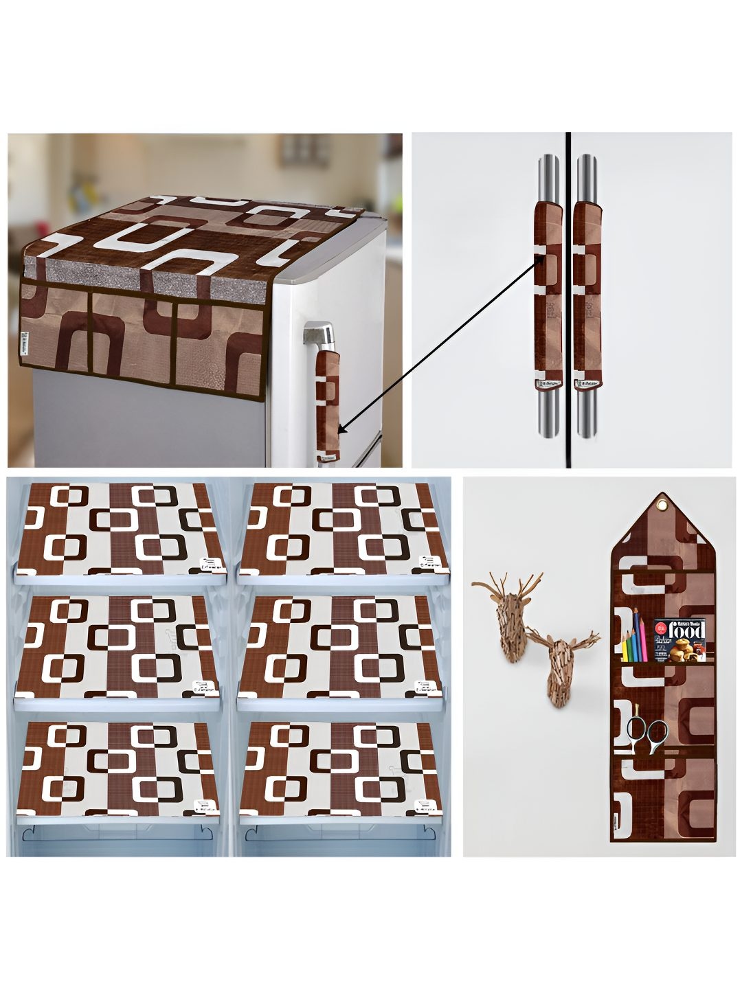 

E-Retailer 10-Pcs Brown & White Printed 3-Layered Appliance Cover Set