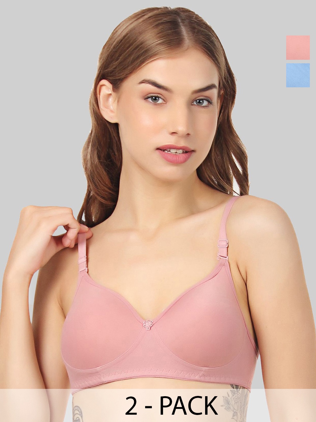 

Designer Bugs Pack Of 2 Cotton Full Coverage T-shirt Bra, Rose gold