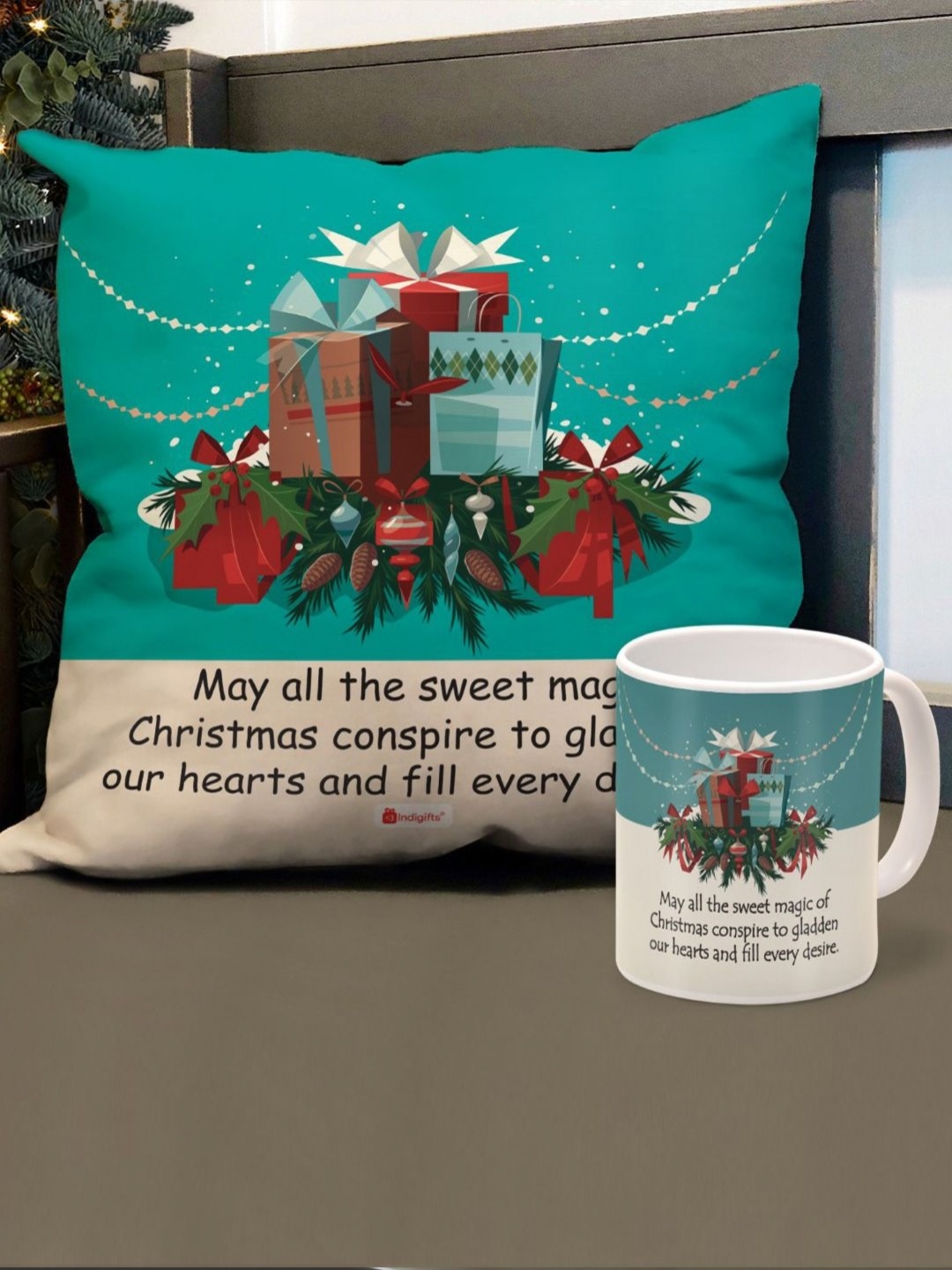 

Indigifts Blue & White Printed Cushion Cover With Filler & Coffee Mug
