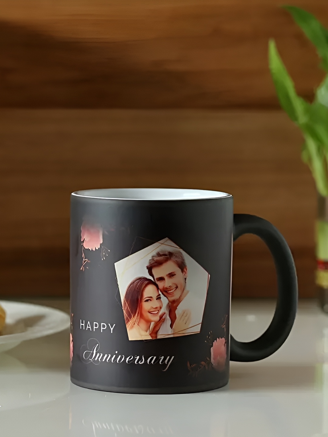

fnp Black & Off White Personalised Photo Printed Ceramic Mug -325 ml