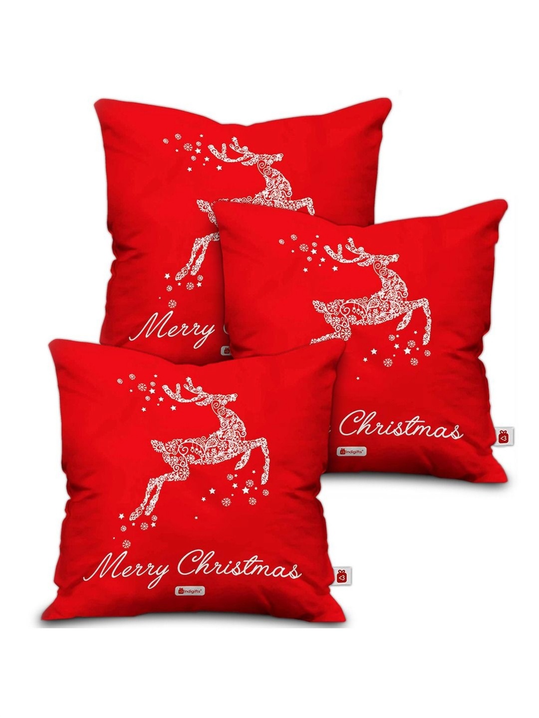 

Indigifts 3-Pcs Red & White Merry Christmas Printed Filled Cushions