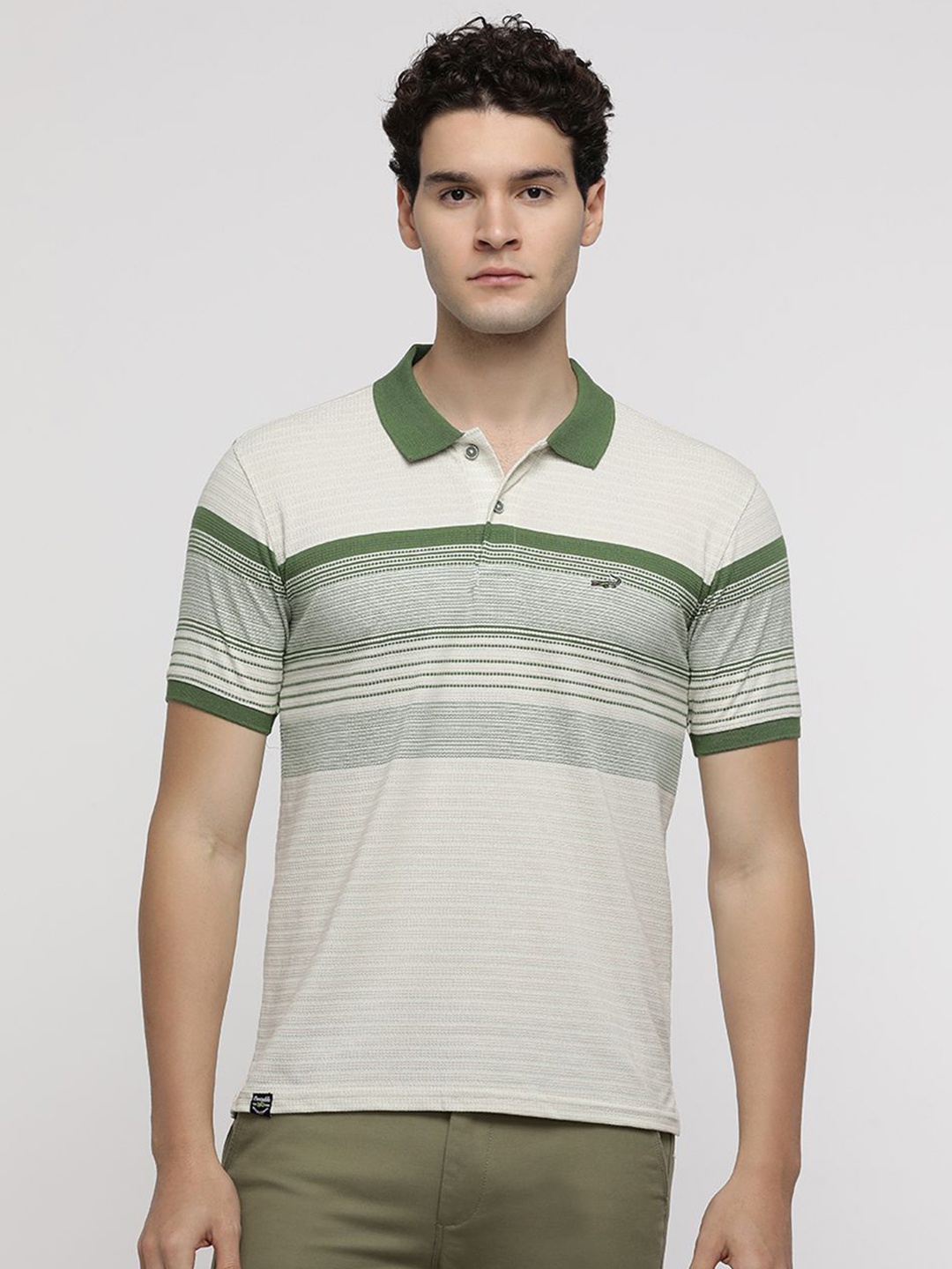 

Crocodile Men Striped Polo Collar Slim Fit T-shirt, Green