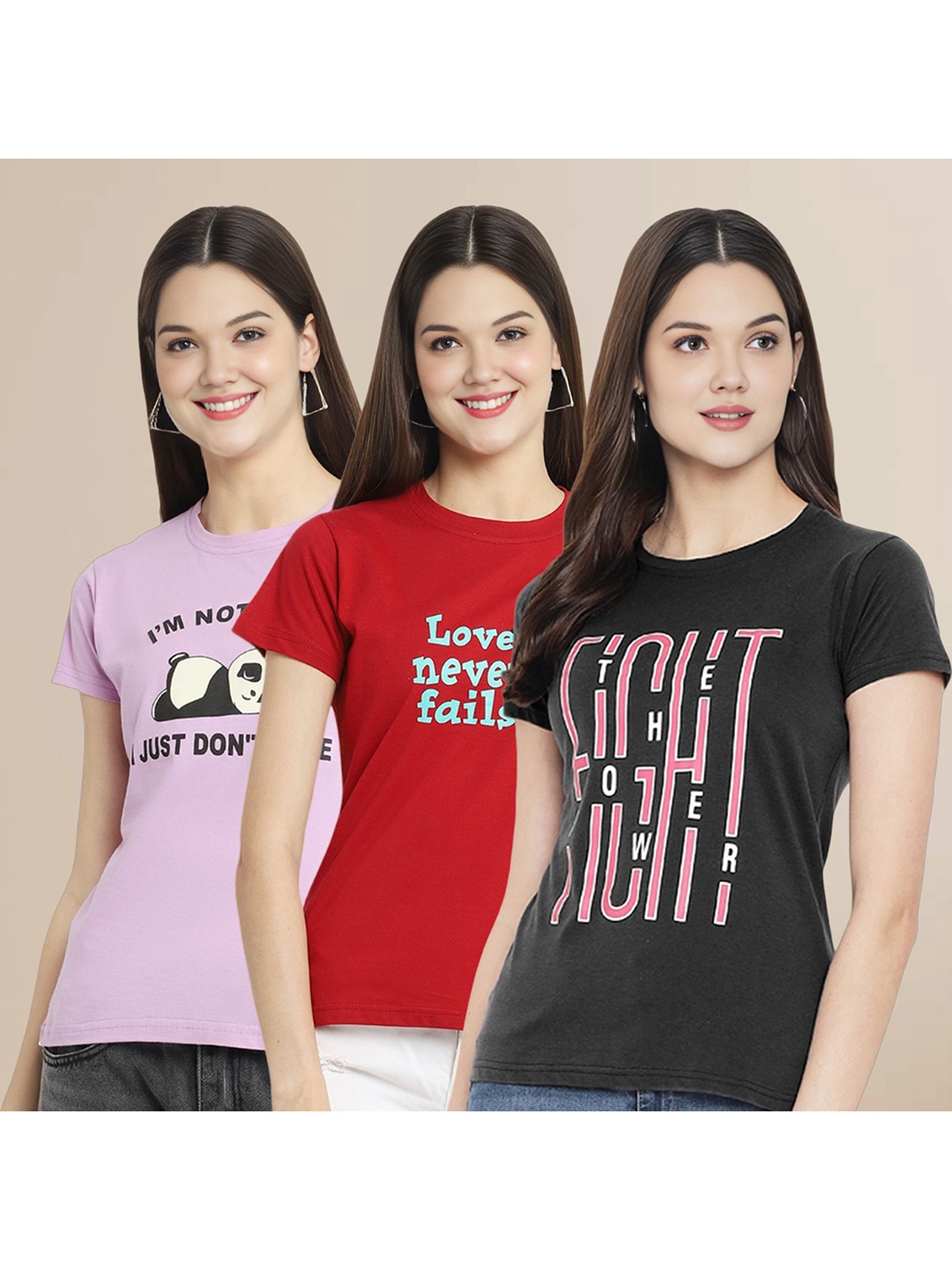 

Metronaut Set of 3 Women Printed T-shirt, Multi