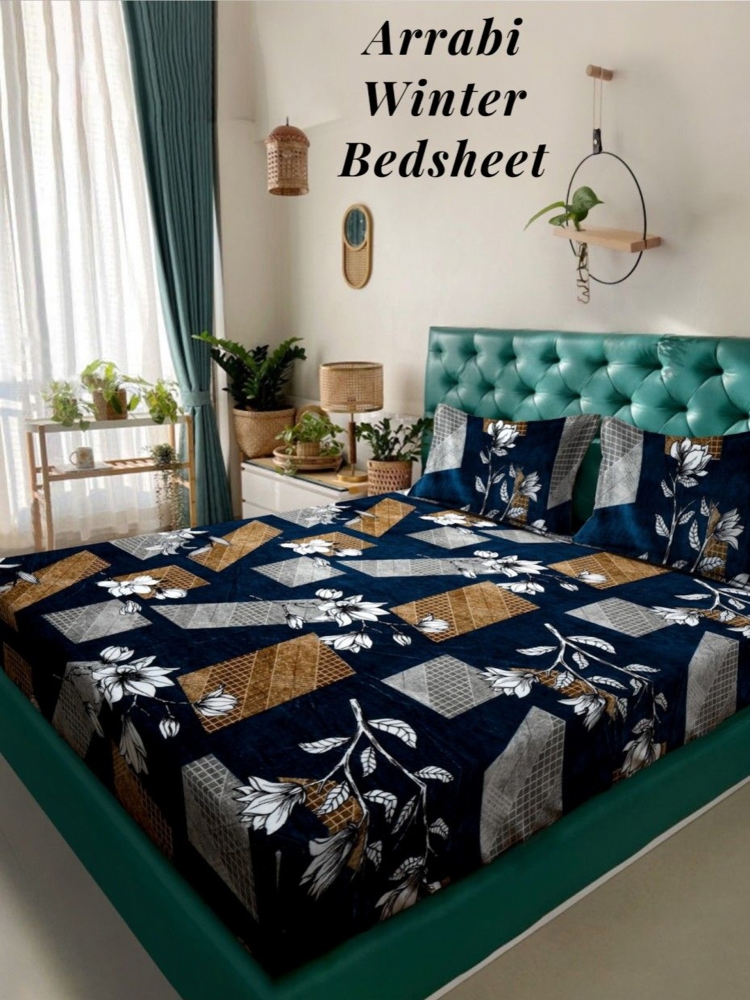

Arrabi Blue & White Floral Printed 210 TC King Bedsheet Set 2.35 m x 2.15 m