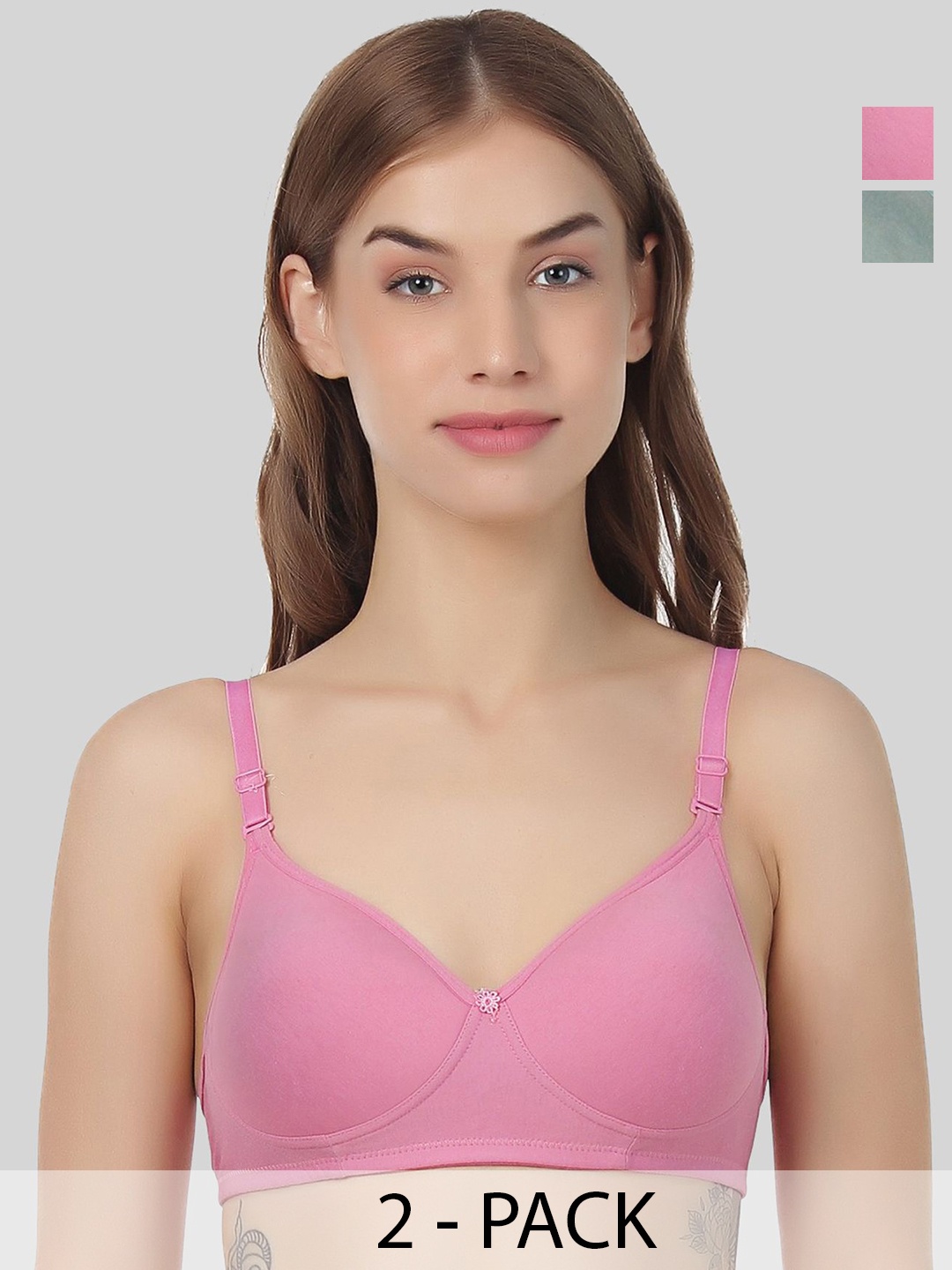 

Designer Bugs Pack Of 2 Cotton Full Coverage T-shirt Bra, Pink