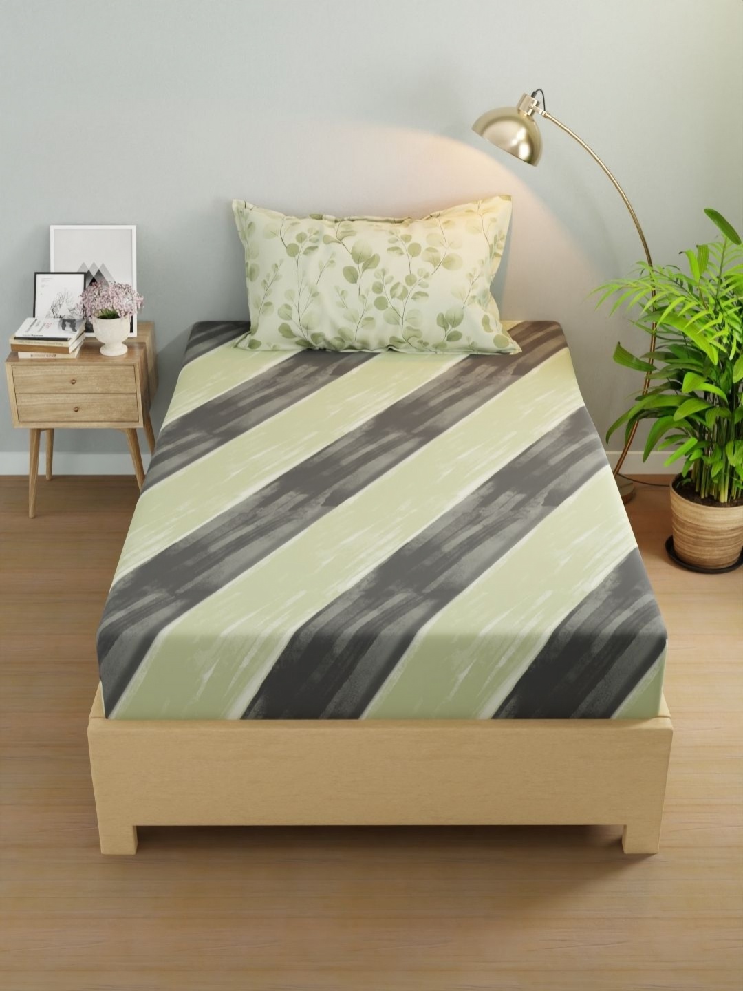 

KOPA Rivera Green & Black Striped Microfiber 200 TC Single Bedsheet Set 1.50 m X 2.24 m