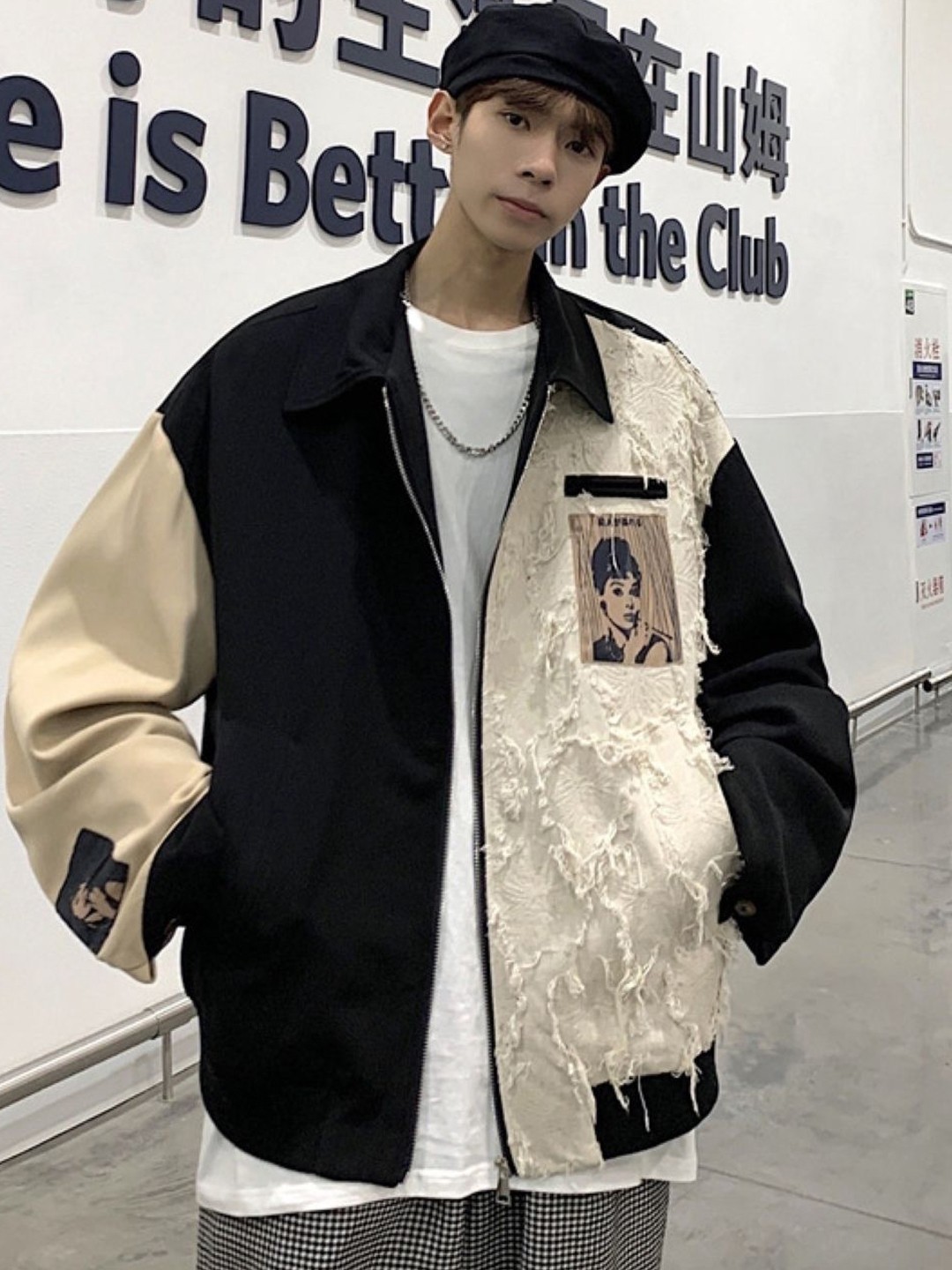 

KPOP Men Colourblocked Open Front Jacket, Black