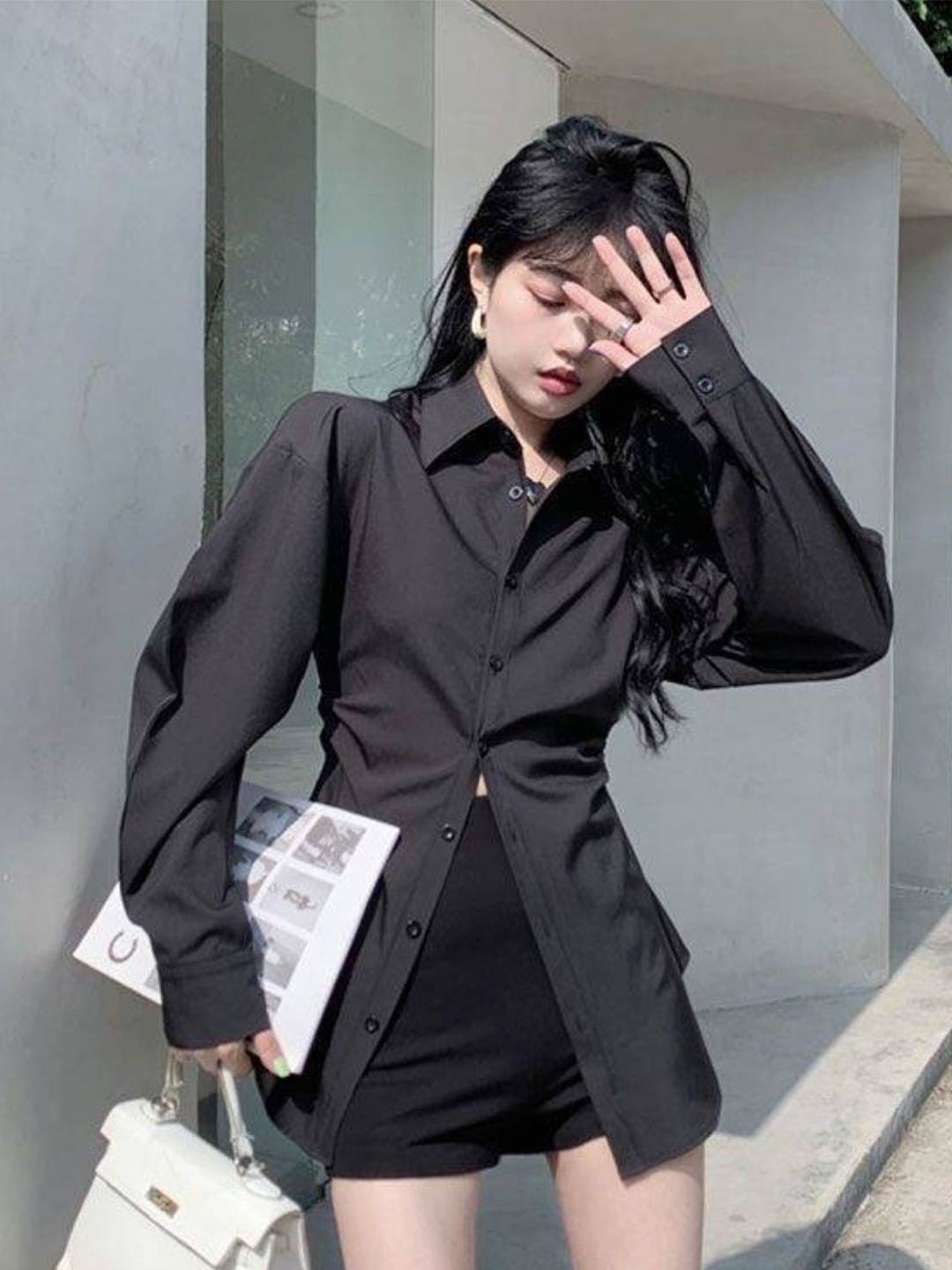 

HERE&NOW Women Original Opaque Casual Shirt, Black