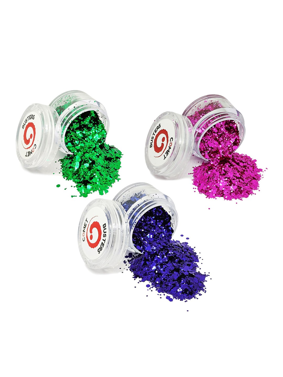 

Comet Busters Set Of 3 Face Chunky Glitter Body Shimmer Eye Makeup - 5 g Each - GLT044, Green