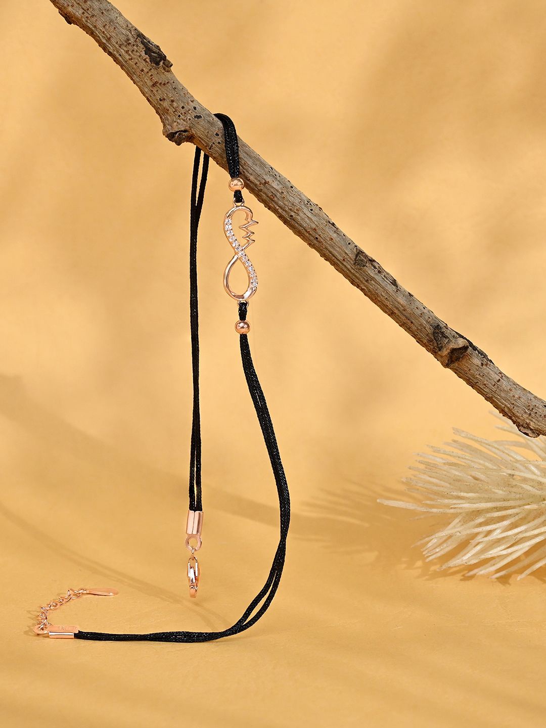 

TOUCH925 Pure Silver Rose Gold-Plated Infinity Shaped Artificial Stones Anklet
