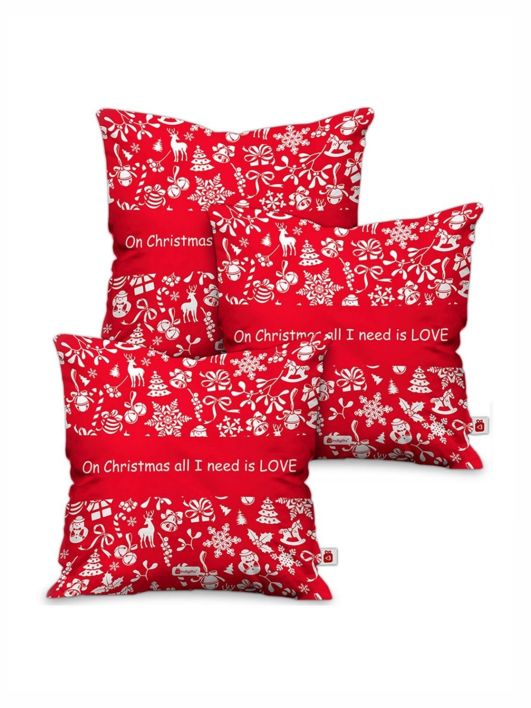 

Indigifts Red 3 Pieces Printed Square Shaped Cushion Covers